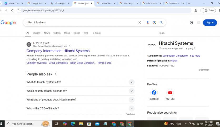 GOOGLE KNOWLEDGE PANEL FOR HITACHI