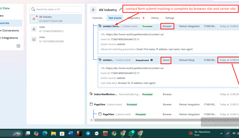 contact form submit tracking is complete by browser site and server site