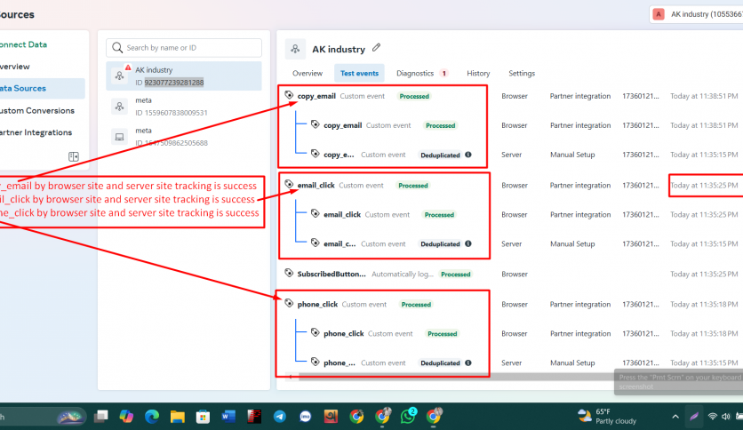email and phone click by browser site and server site tracking is success