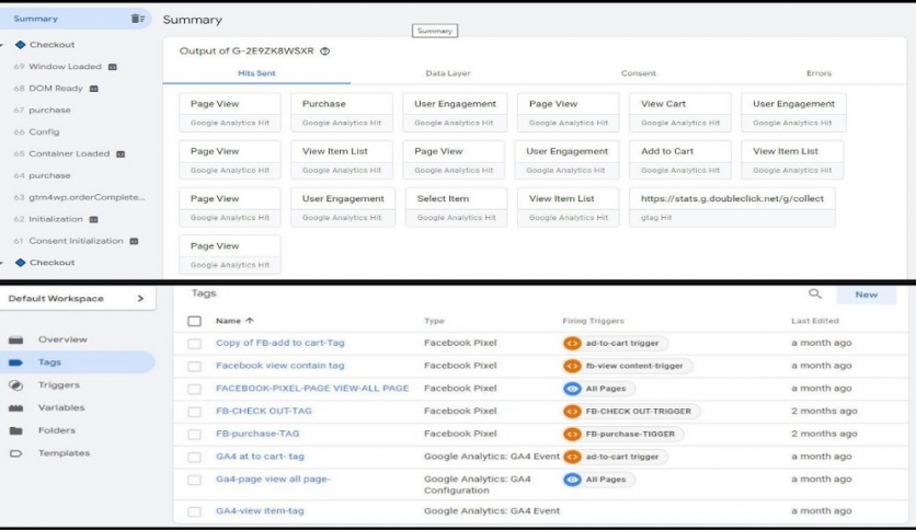 setup  google analytics 4, ga4, facebook pixel, or tag manager conversions